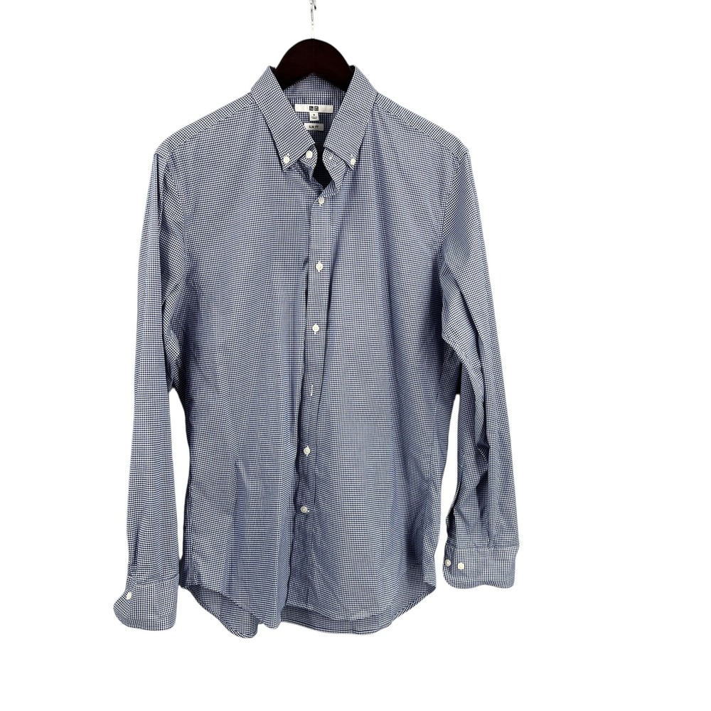 UNIQLO‎ Mens Slim Fit Gingham Button Down Shirt Size M Blue White Long Sleeve